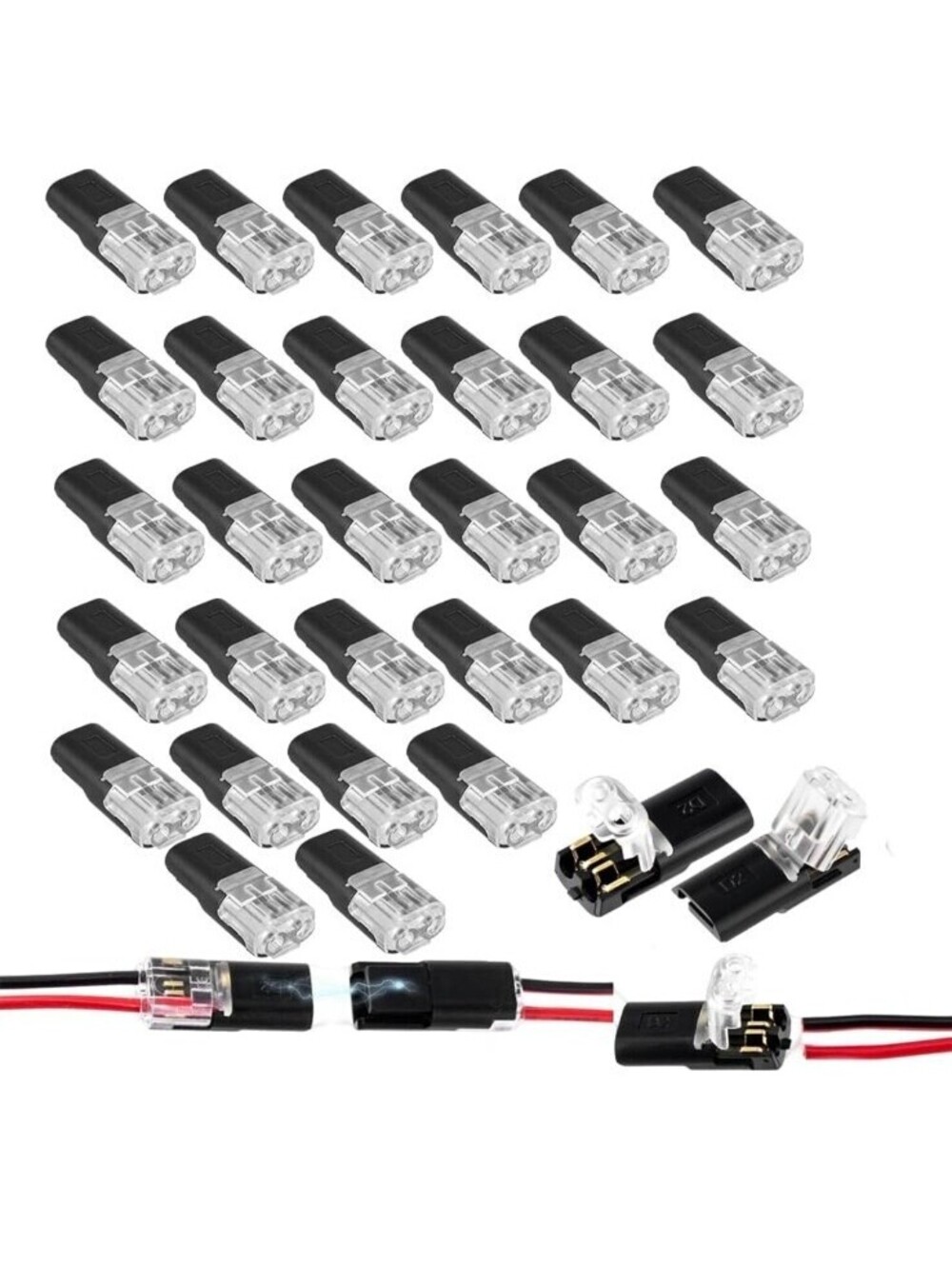 30pcs Double Wire Plug in Connector with Locking Connector,for 18-22 AWG